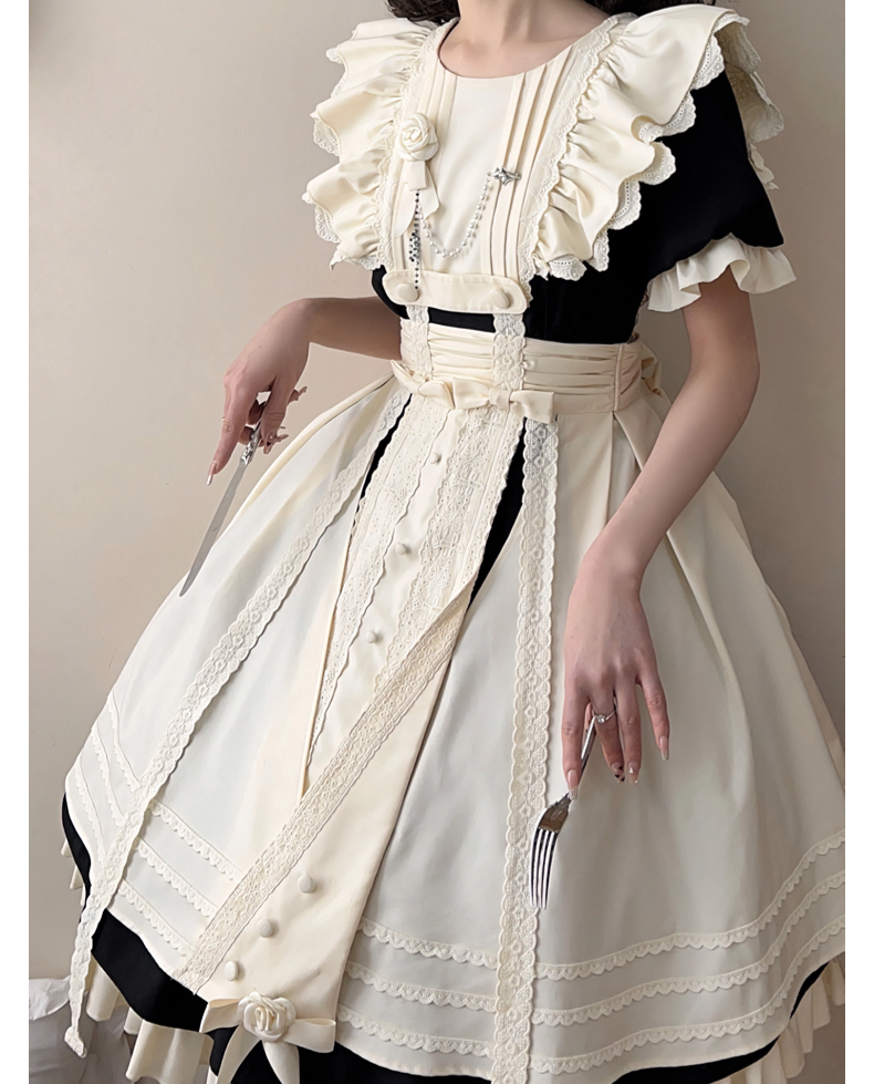 [Sale period has ended] The Sound of a Bell One-piece set with maid style sleeves/Short length