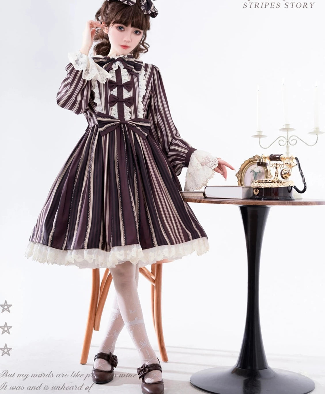 [Sale period ended] Stripes Story Brown dress with ribbon hair accessory