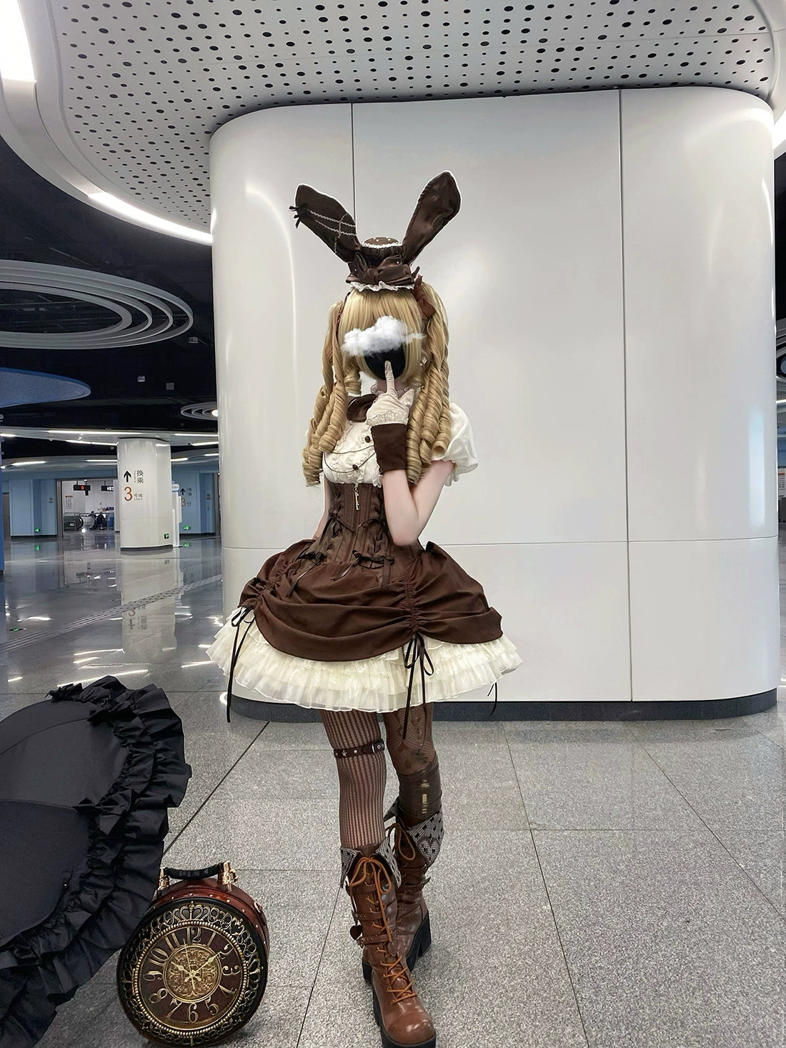 【受注予約6/30まで】Brulee Bunny コルセットジャンパースカートセット・ブラウン