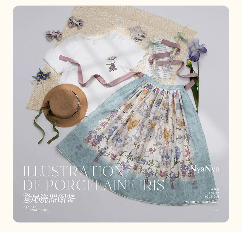 【受注予約2/11まで】Illustration de Porcelaine Iris プリントスカート