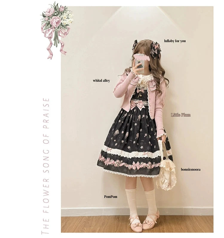 Roses Bouquet Lace Strap Jumper Skirt