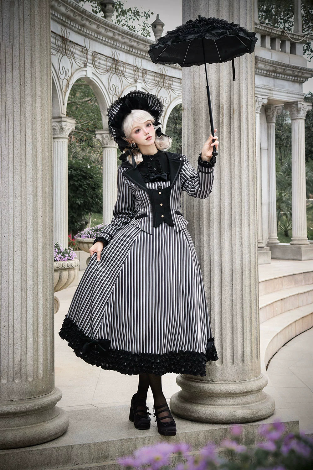 【予約販売】Classic Chocolat Stripe ストライプジャンパースカート・ロング丈