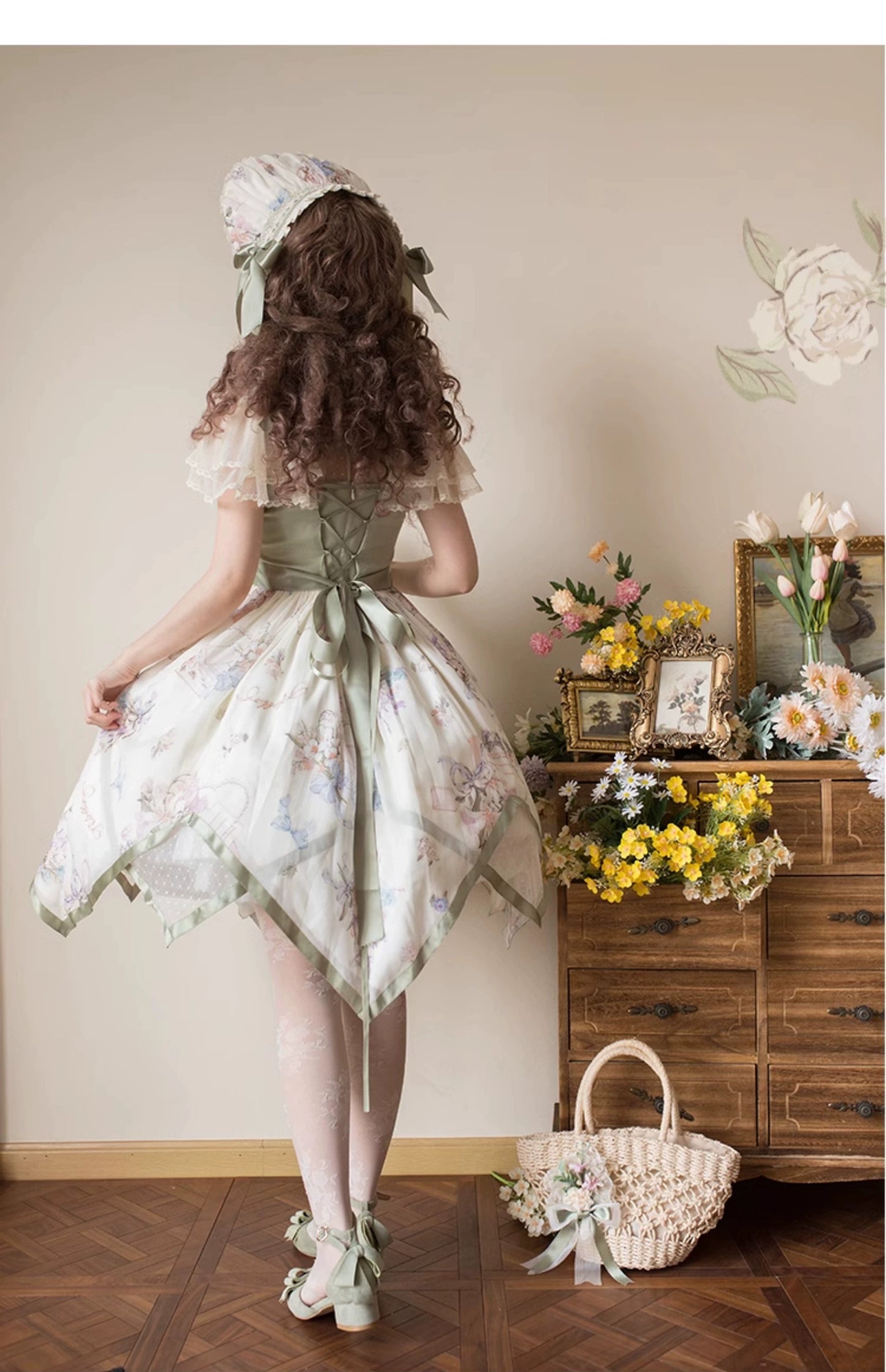 [Sales period ended] Flower Letter as you wish Chiffon dress [Short length]
