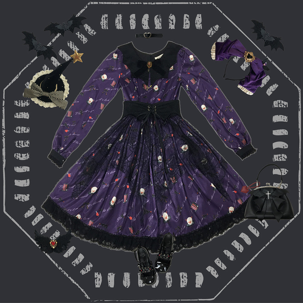 【予約販売】Clown Revival Night 蝙蝠襟の長袖ワンピース