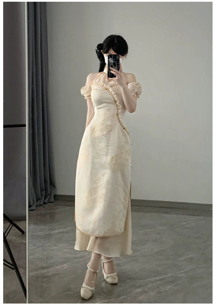 Moonlight Enshin Halter Neck Long Dress with Attached Sleeves