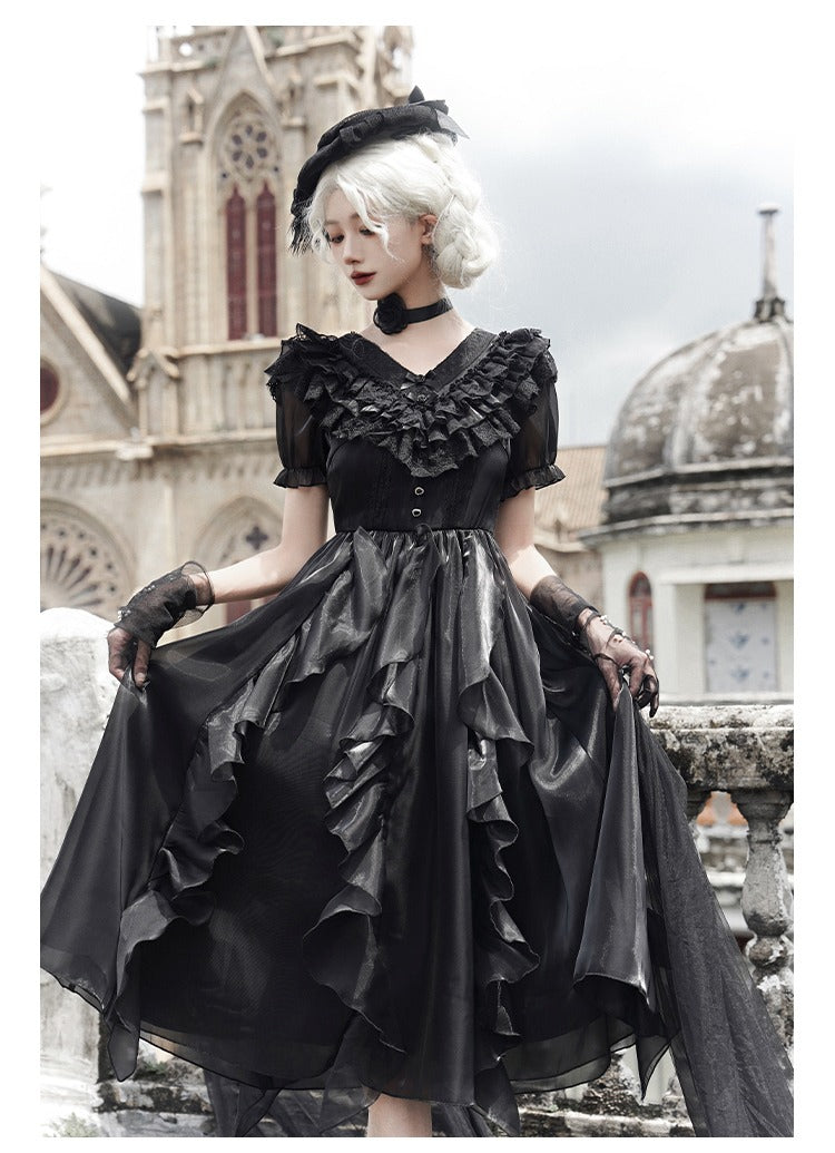 Floating Song Irregular ruffle V-neck dress