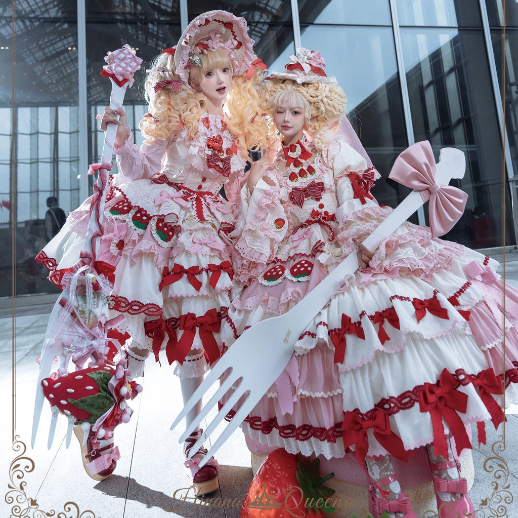 Strawberry Party リボンとフリルのデコレーションドレス・ノースリーブタイプ
