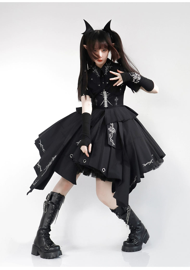 Grim Reaper 骨プリントのコルセット付きワンピース