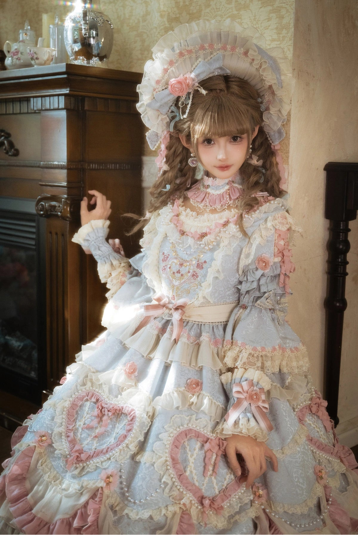 [Pre-orders available until 2/12] Antique Cake Heart Lolita Dress - Pastel Blue