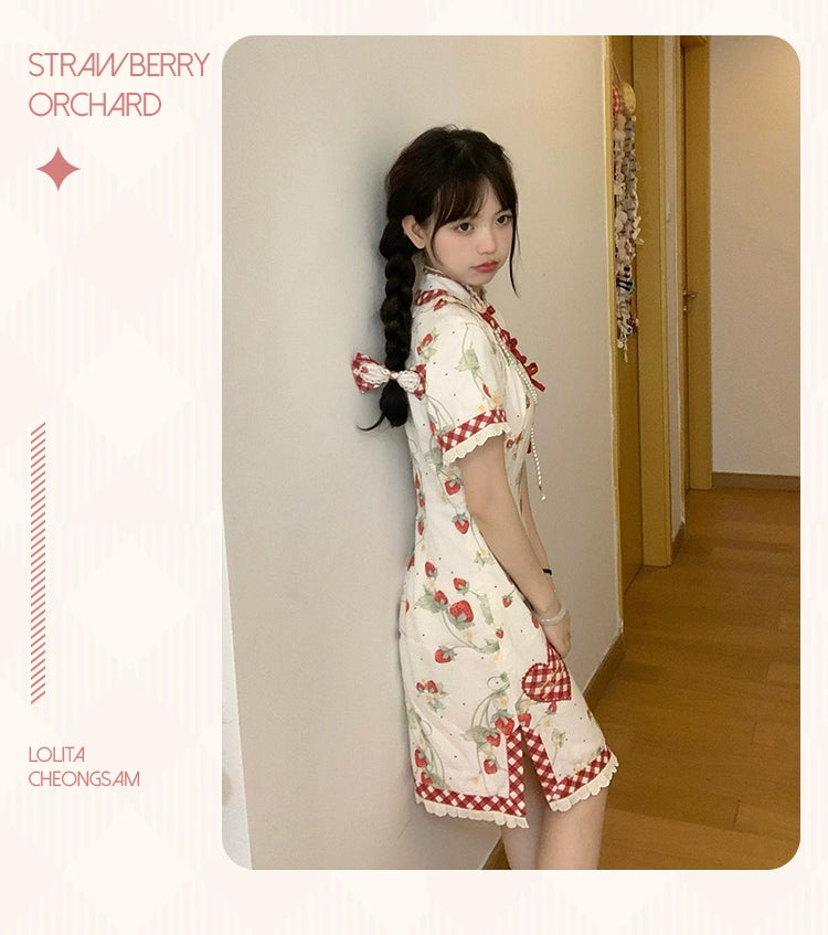 Strawberry Orchard Strawberry Chinese Dress Short Length