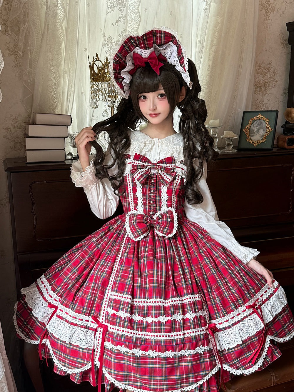 【予約販売】Checkered Petal Rabbit リボンジャンパースカート