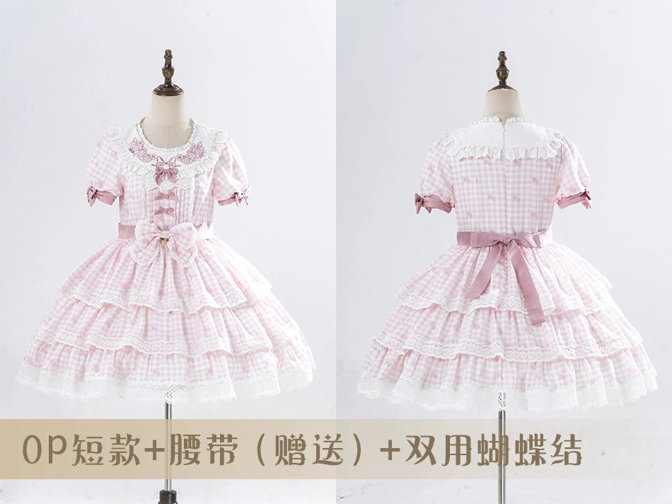 【受注予約8/18まで】Strawberry Sunshine Picnic カントリー風ワンピースとエプロン・ショート丈