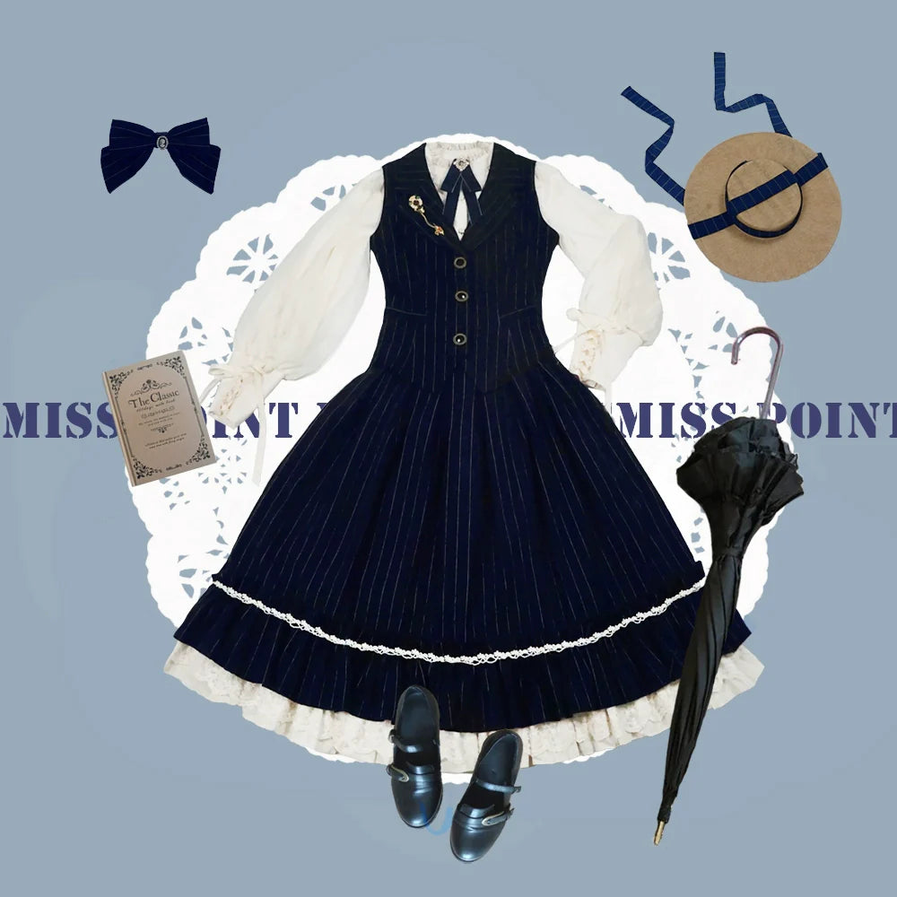 [Pre-order] British Classical Lolita Vertical Striped High Waist Skirt