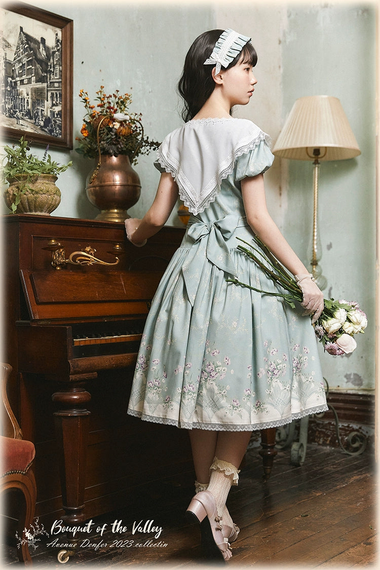 Bouquet of the Valley embroidered triangle collar floral dress