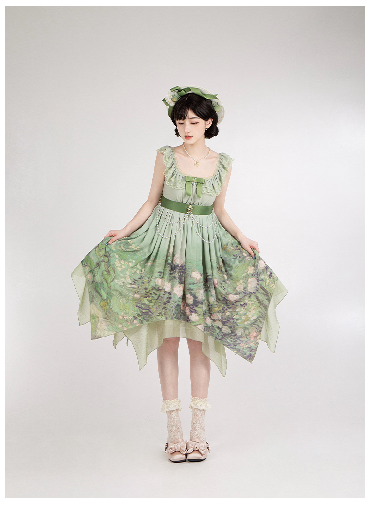 薔薇庭園 油絵プリントジャンパースカート 単品＆セット