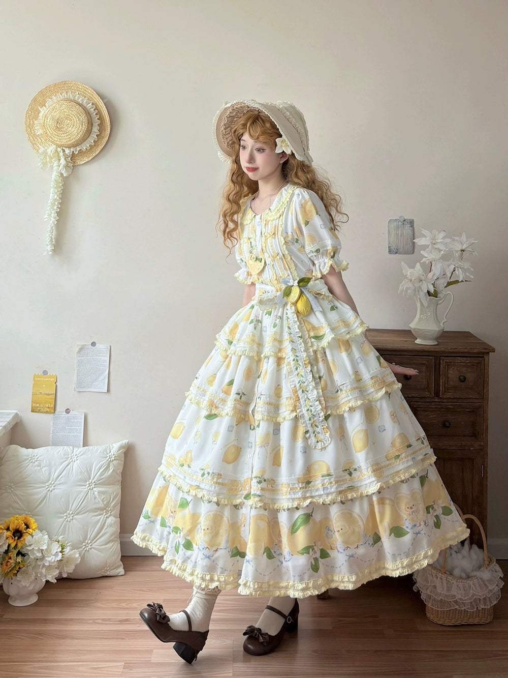 【予約販売】Lemon Sweetie プリント半袖ワンピース・ラグジュアリータイプ