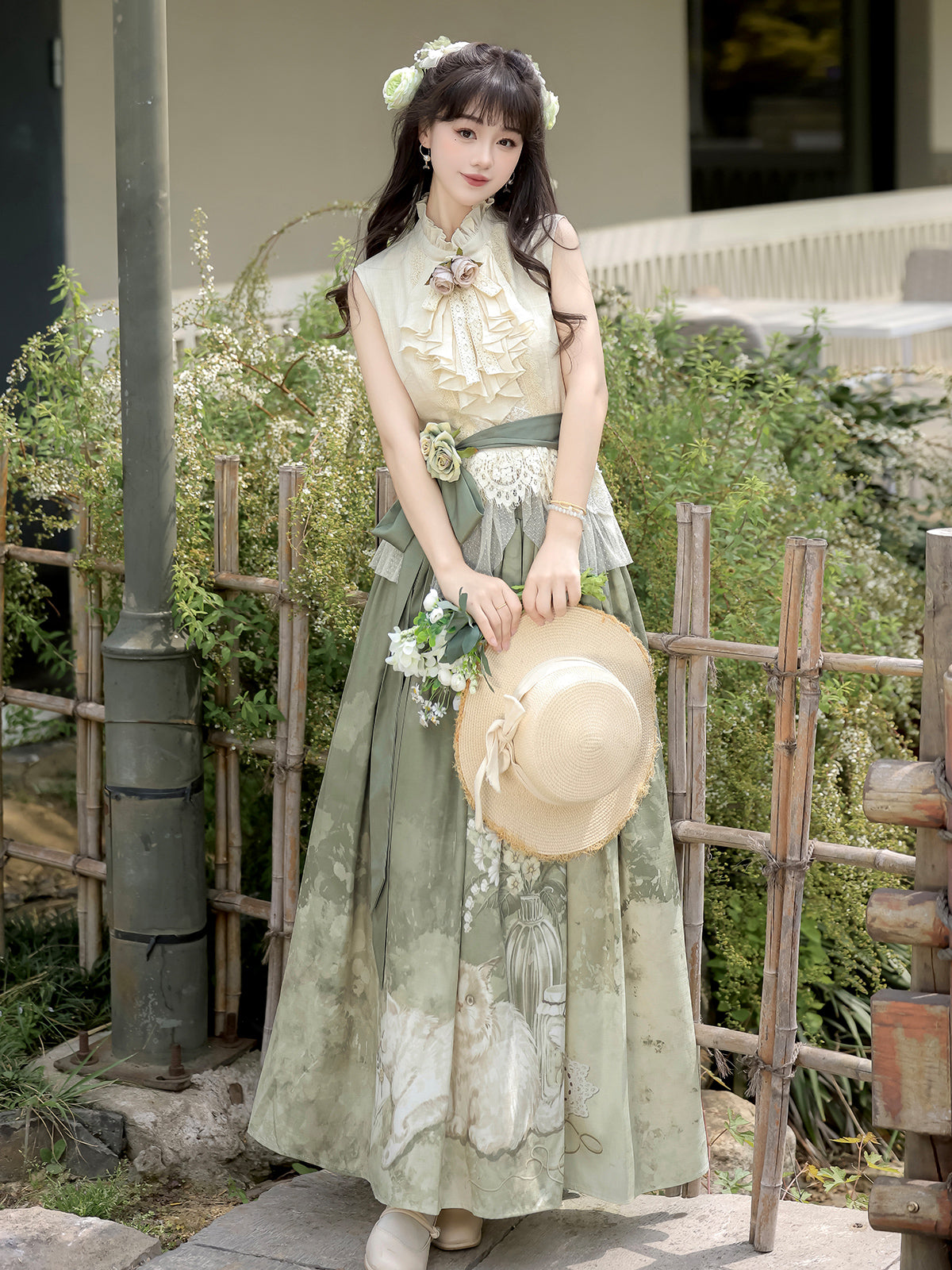 白花 中華風ロングスカートセットアップ