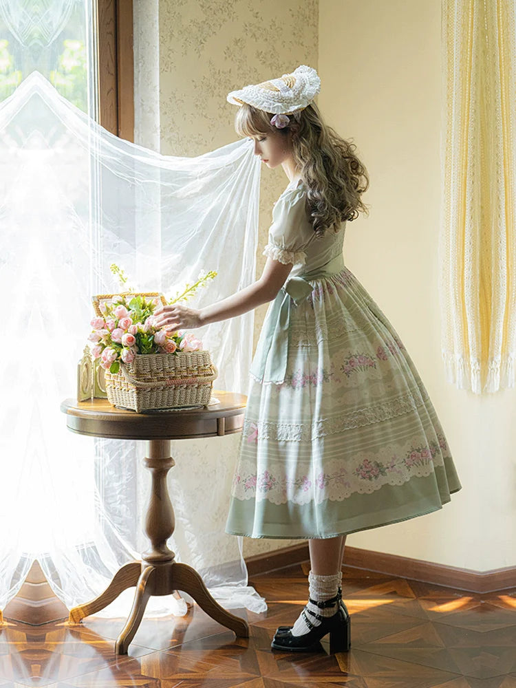 Flower Melody Pistachio Green Short Sleeve Dress