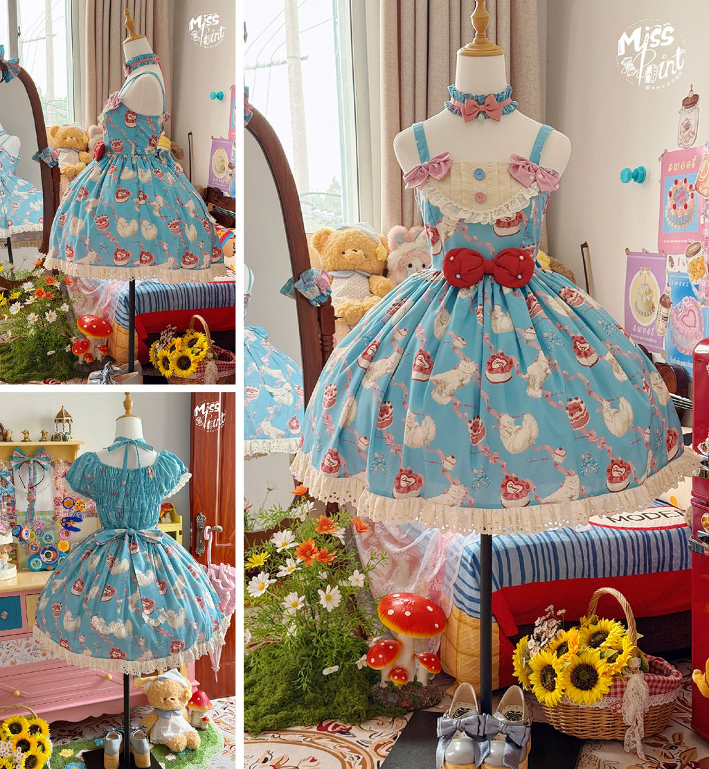【予約販売】Sweet Cherry Cat ビブスジャンパースカート