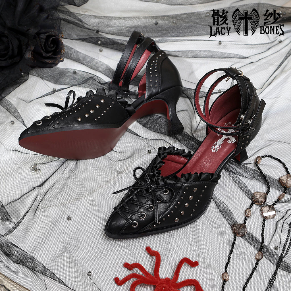 【Twilight Stud Vow】鋲×レース ダークゴシックポインテッドトゥパンプス