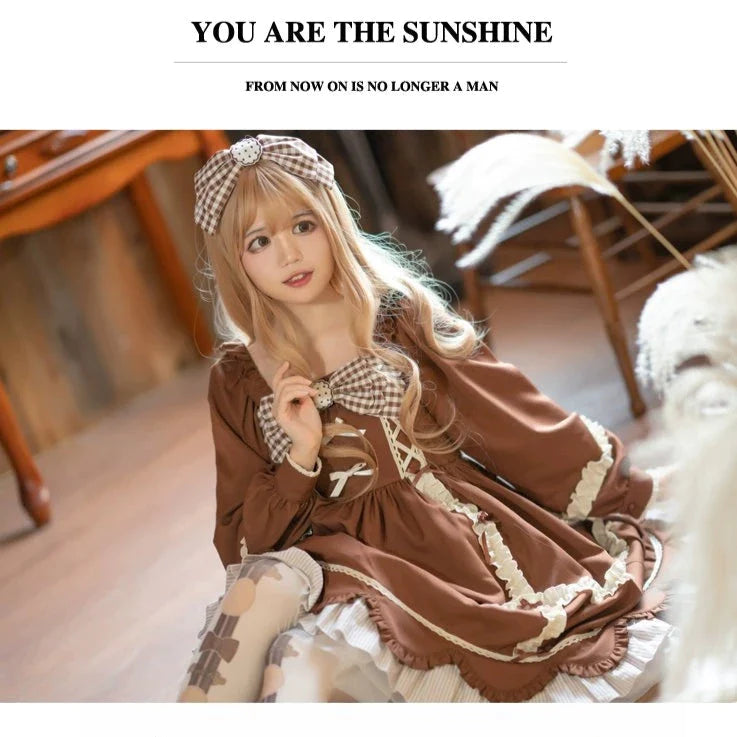 Three o'clock biscuit brown dress