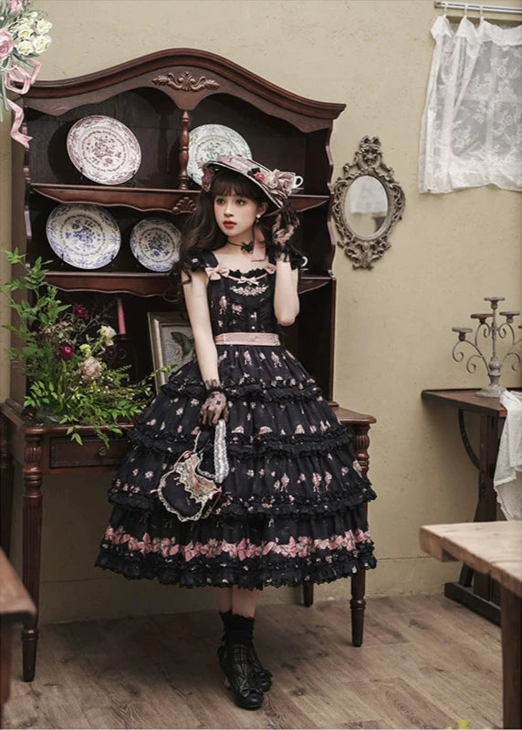 Roses Bouquet French Frill Sleeve Jumper Skirt