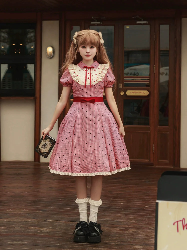 Ruby Chocolate Heart Dot Short Sleeve Dress