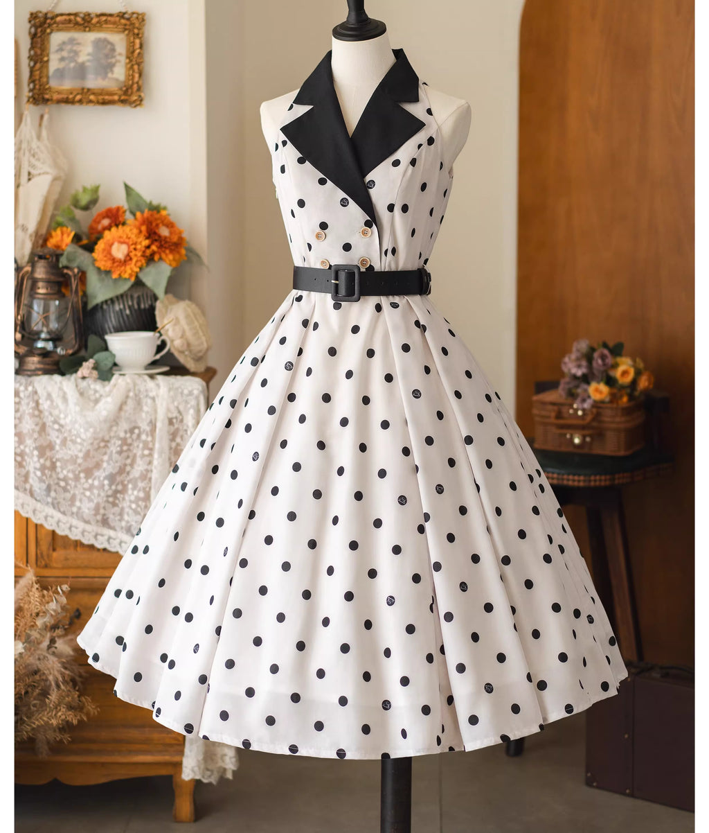 Afternoon Forest Retro Elegant American Sleeve Jumper Skirt with Hair Accessory