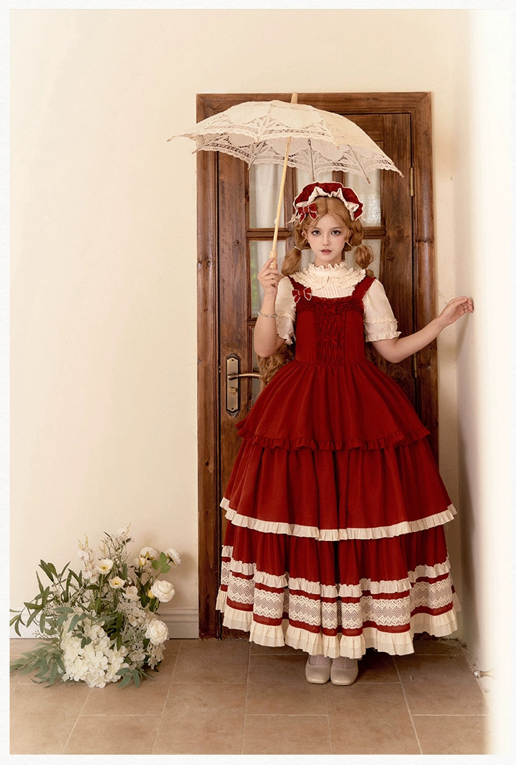Retro volume frill jumper skirt set