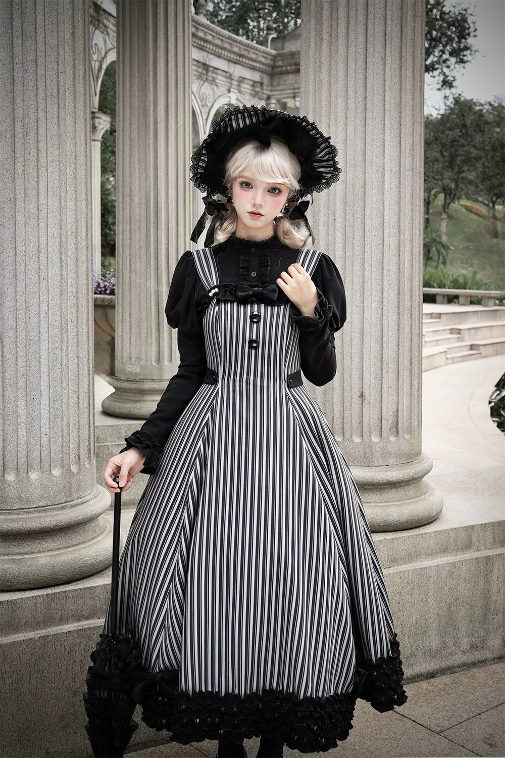 【予約販売】Classic Chocolat Stripe ストライプジャンパースカート・ロング丈
