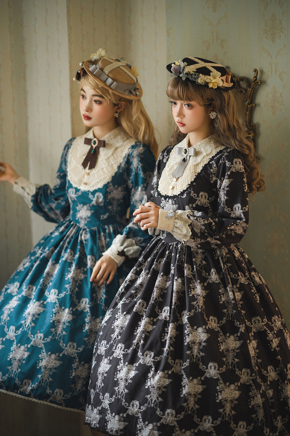 英国クラシカルロリィタベルベットワンピース　ヘッドドレス・パニエ3点セット 英国クラシカルロリィタベルベットワンピース ヘッドドレス・パニエ3点