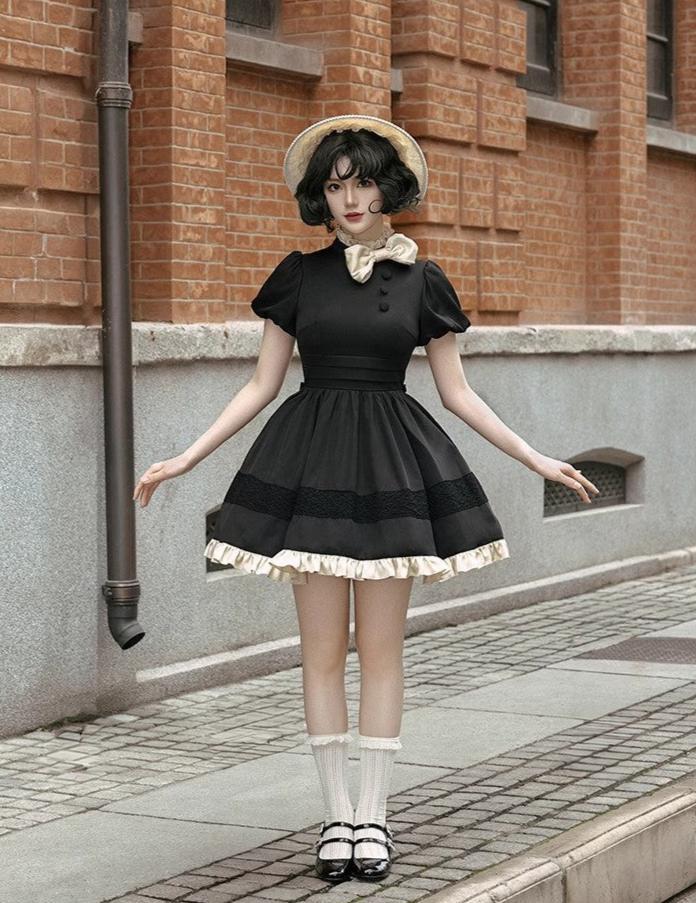 Classical retro black mini dress