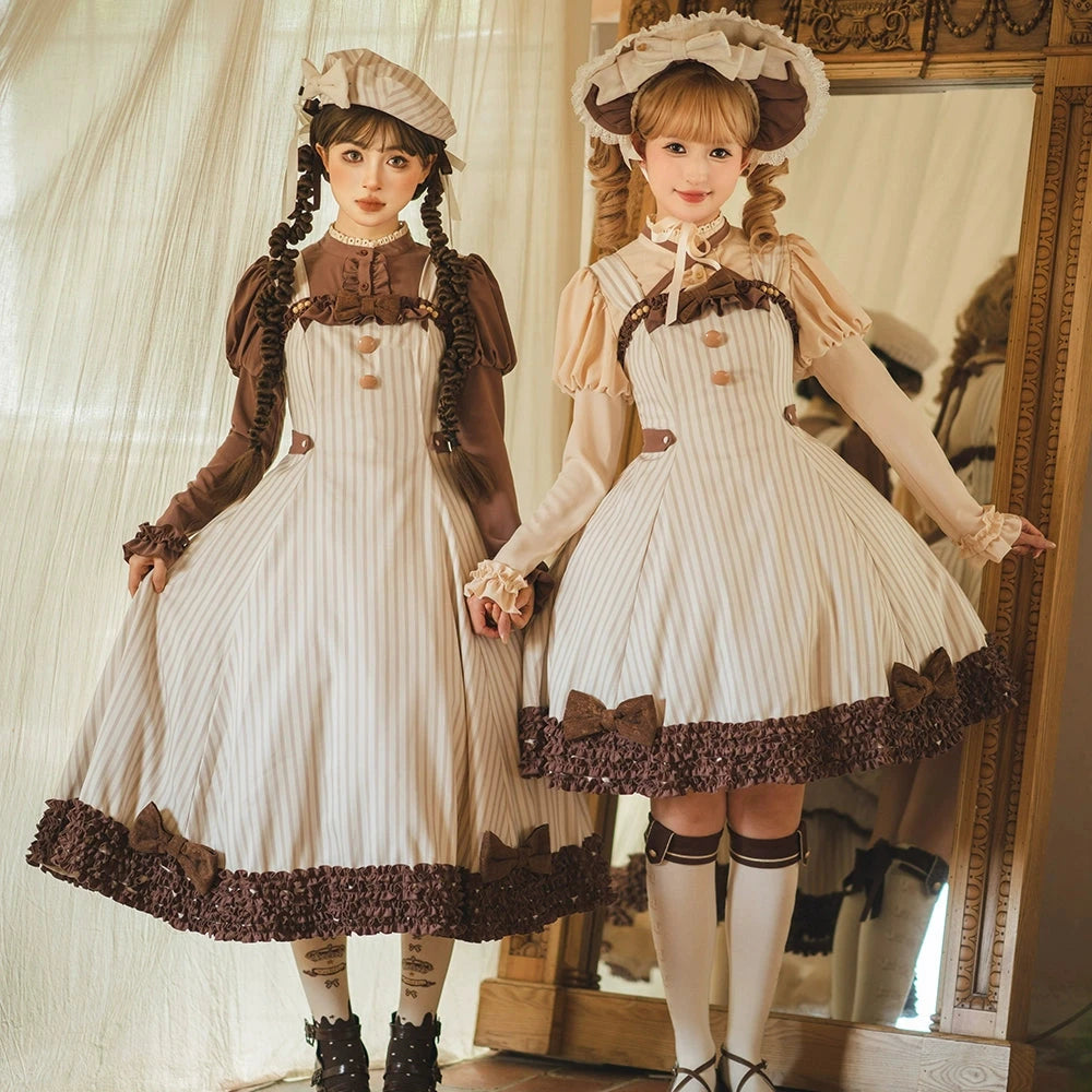 【予約販売】Classic Chocolat Stripe ストライプジャンパースカート・ロング丈