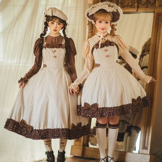 【受注予約12/4まで】Classic Chocolat Stripe ストライプジャンパースカート・ショート丈