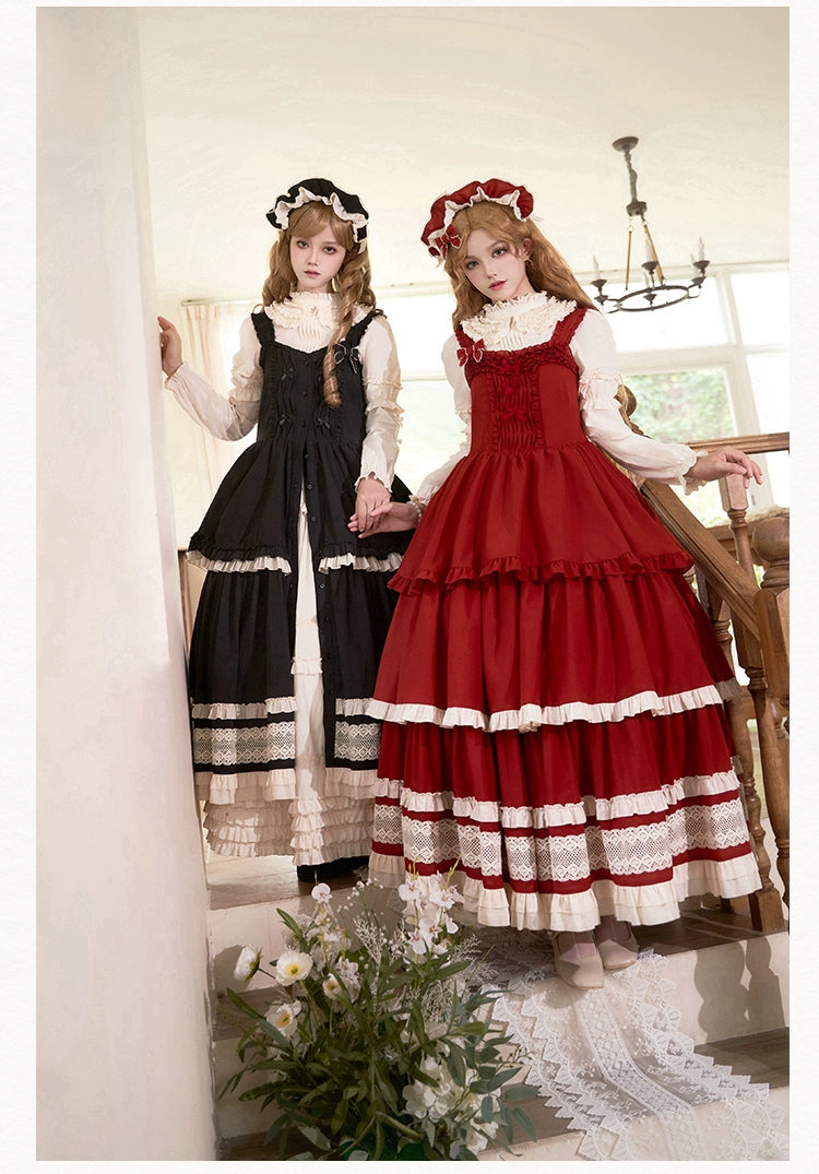 Retro volume frill jumper skirt set
