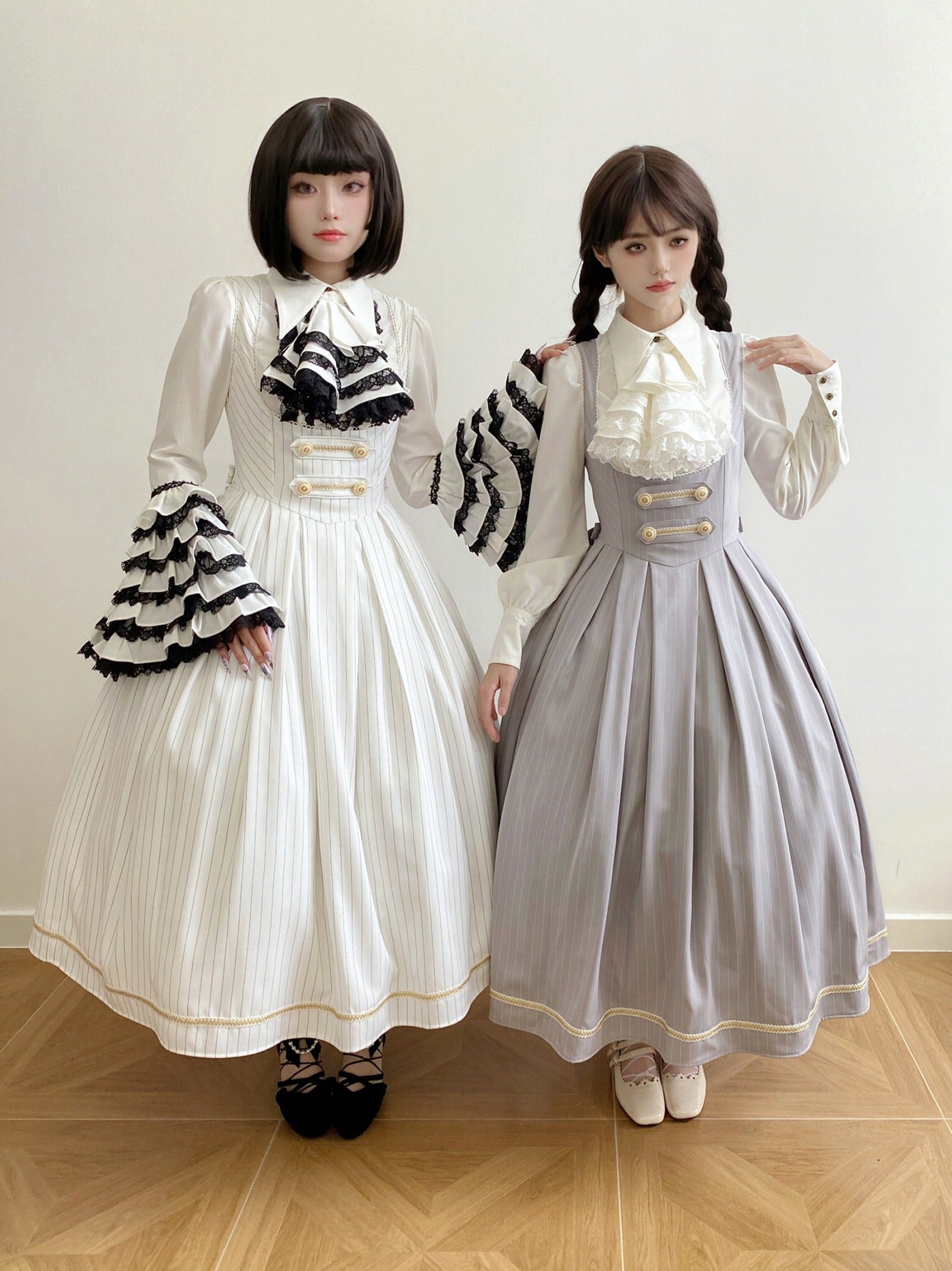 [Resale/Pre-orders available until 10/28] Bright Moon Corset Jumper Skirt Stripe [Cool Gray]