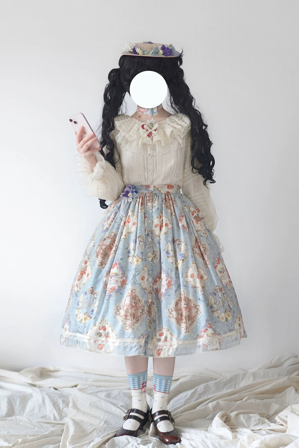 [Pre-orders available until 2/19] Cat Rose Tea Party Ruffled Long Sleeve Blouse