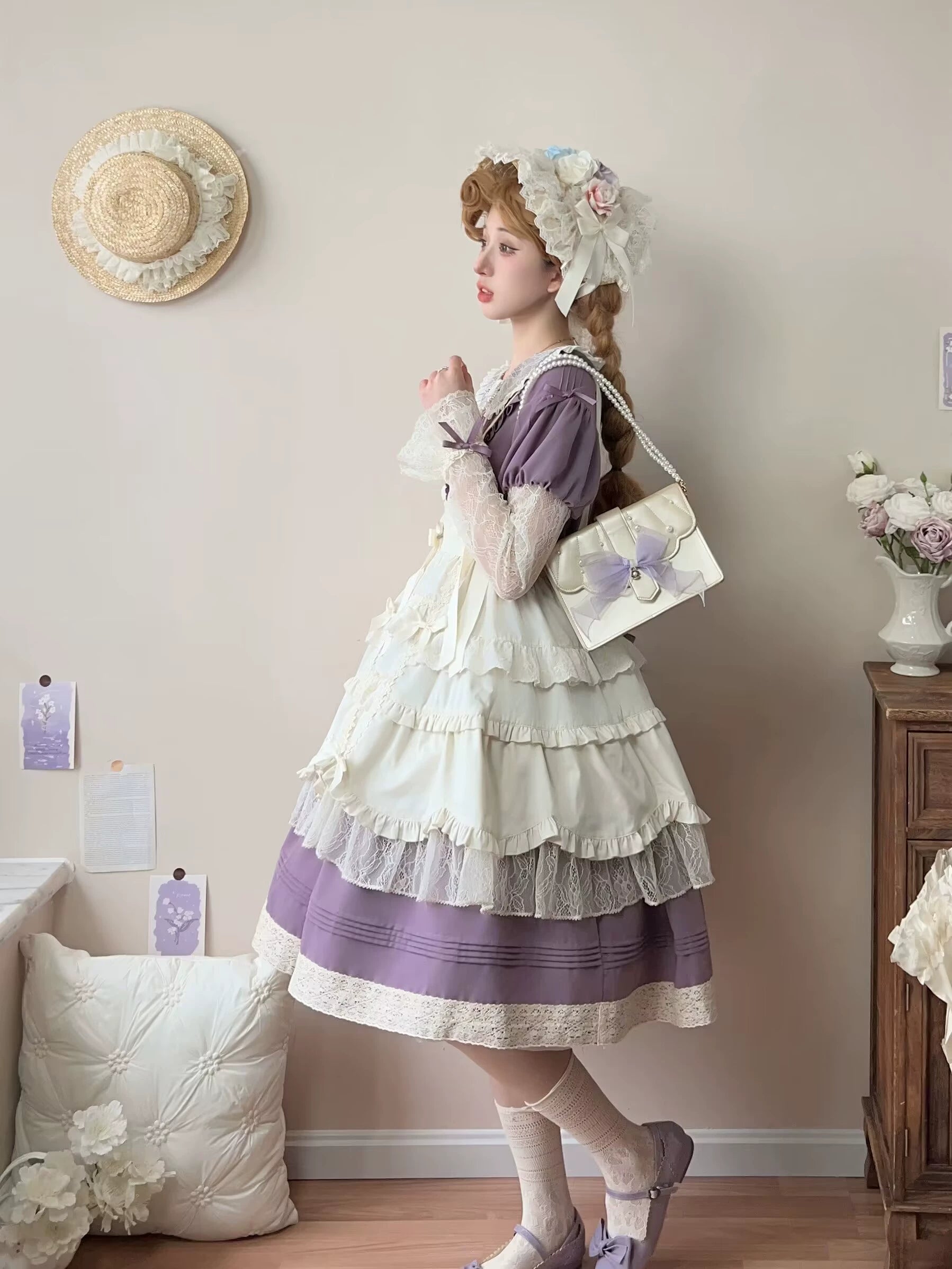 Flower Mist Path レースの半袖ワンピース全4色