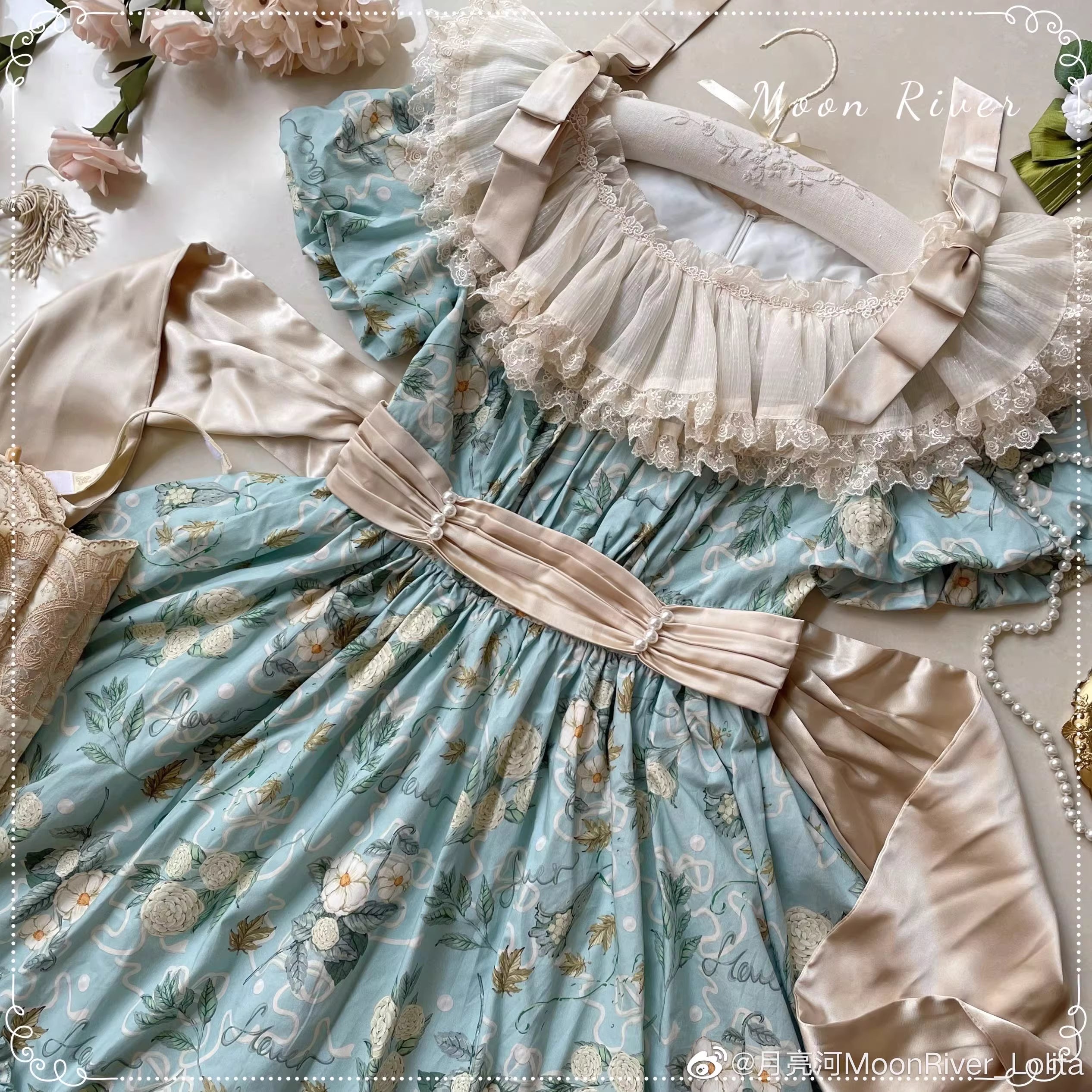 Camellia and Pearl プリントレースワンピース