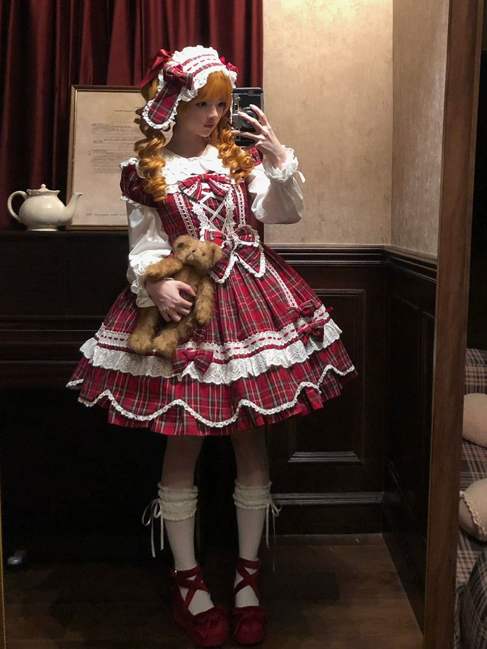 【受注予約10/15まで】Checkered Petal Rabbit うさ耳付き長袖ブラウス