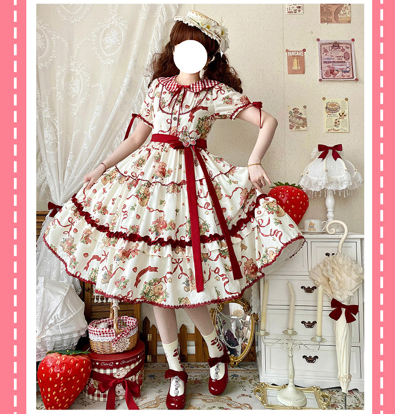 Strawberry Bears ギンガムチェック襟ワンピース 全4色