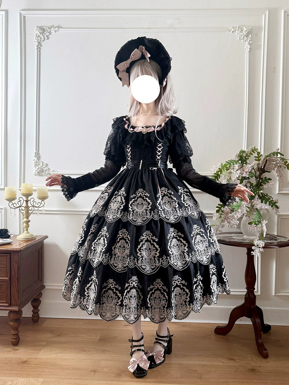 【予約販売】Noble Garden 付け袖付き刺繍ワンピース