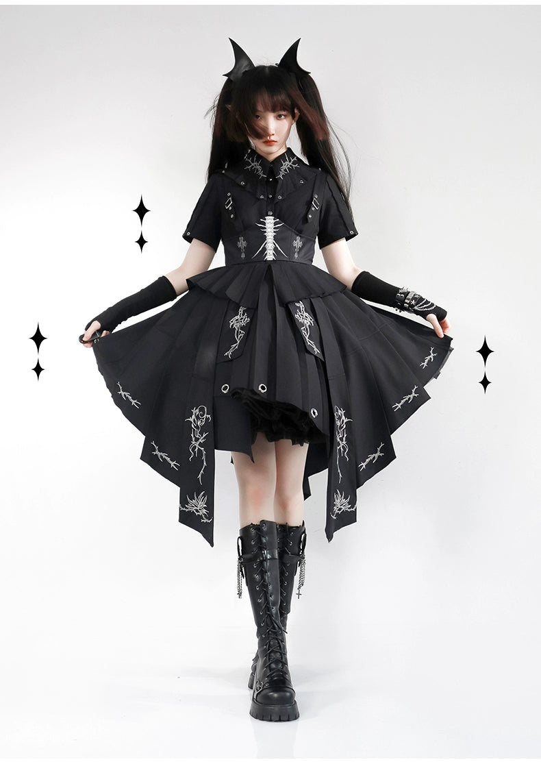 Grim Reaper 骨プリントのコルセット付きワンピース