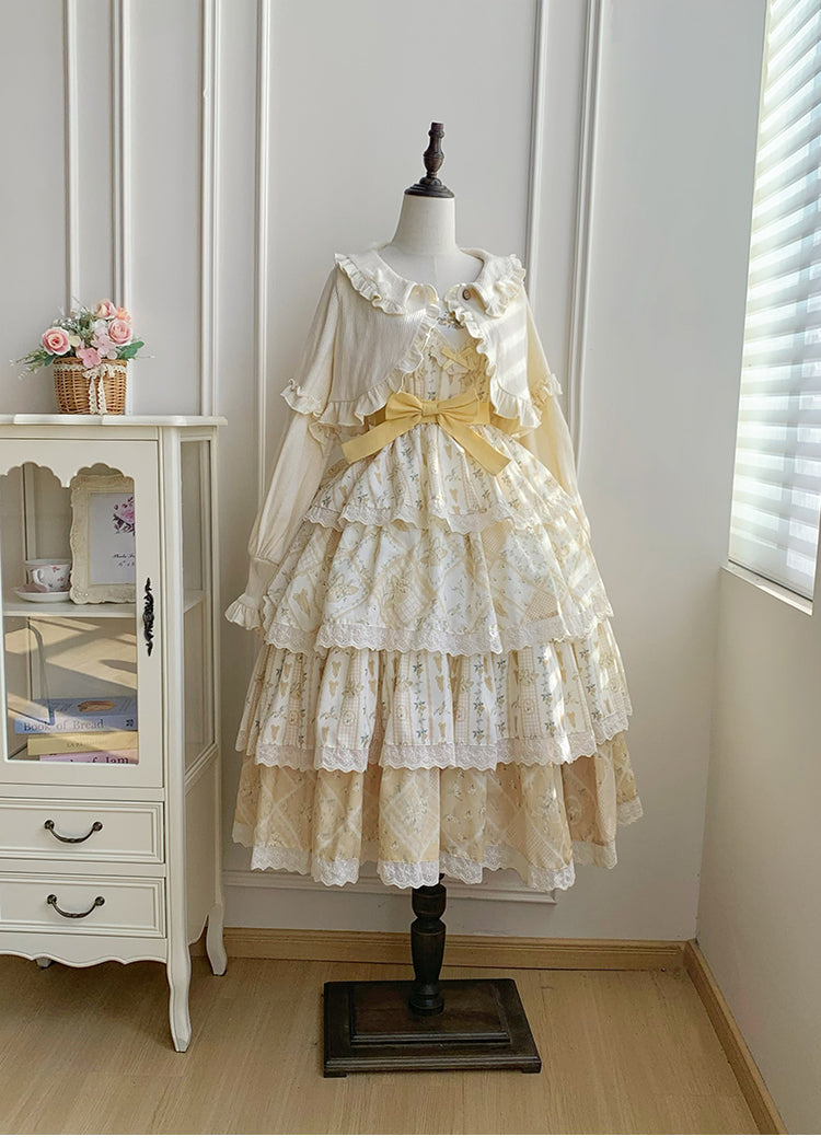 Cream yellow floral jumper skirt