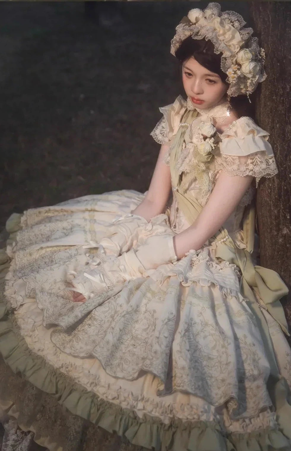 Fourteen-line poem: Lace and embroidered skirt