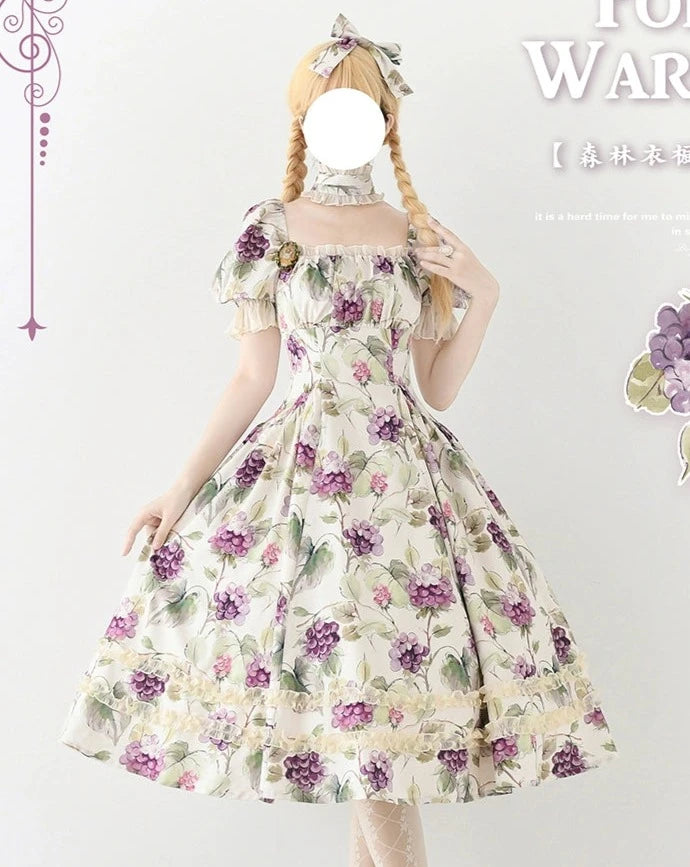 Forest Basket5.0 Classical Dress with Grapes and Choker and Hair Accessory