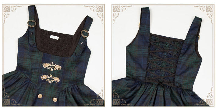 Berlin Letter グリーンチェックのジャンパースカート・ショート丈