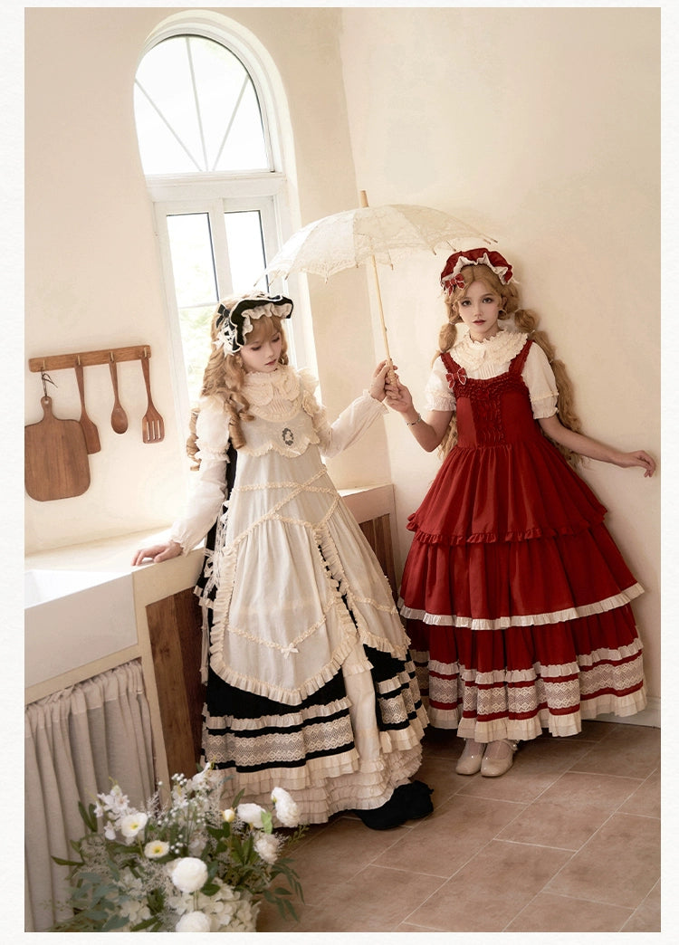 Retro volume frill jumper skirt set