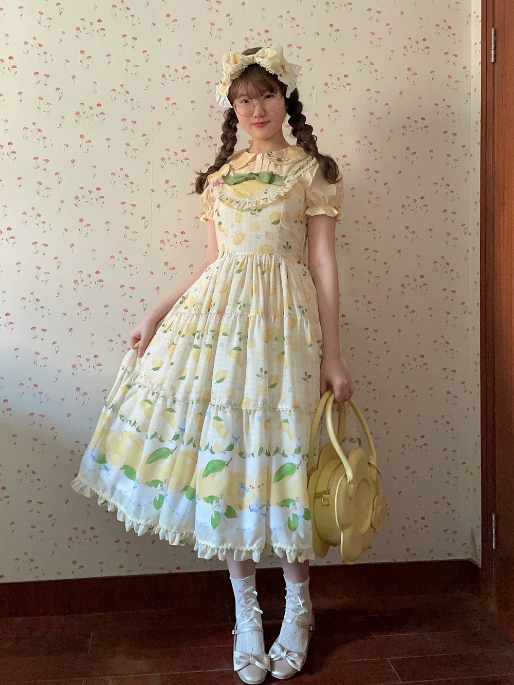 【受注予約5/14まで】Lemon Sweetie プリントジャンパースカート・ロング丈