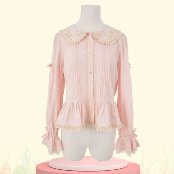 [Sales Period Ended] Fragrant Grass Round Collar Cotton Blouse